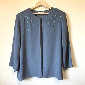 Art Nouveau Floral Embroidered Chiffon Open Blouse